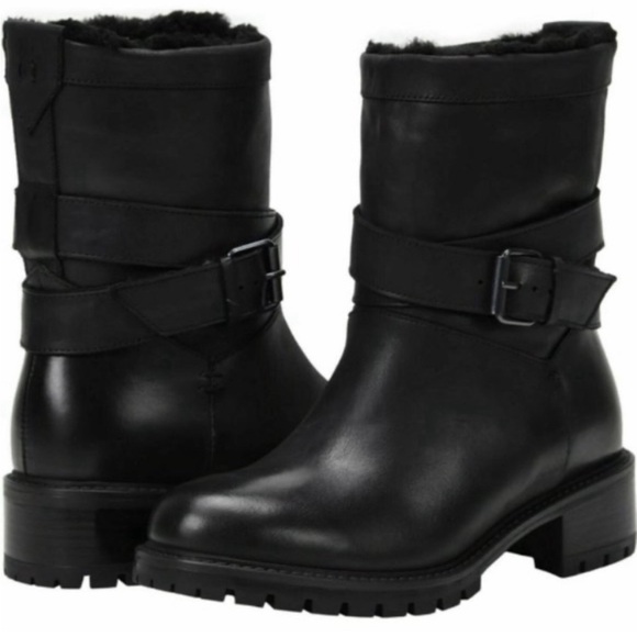 ROSS & SNOW Christina Ankle Boot Black Leather Shearling Lined Women’s Size 10 - Picture 1 of 12